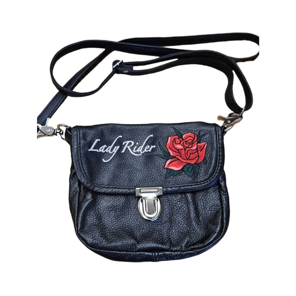 Lady Rider Black Leather Moto Crossbody Bag